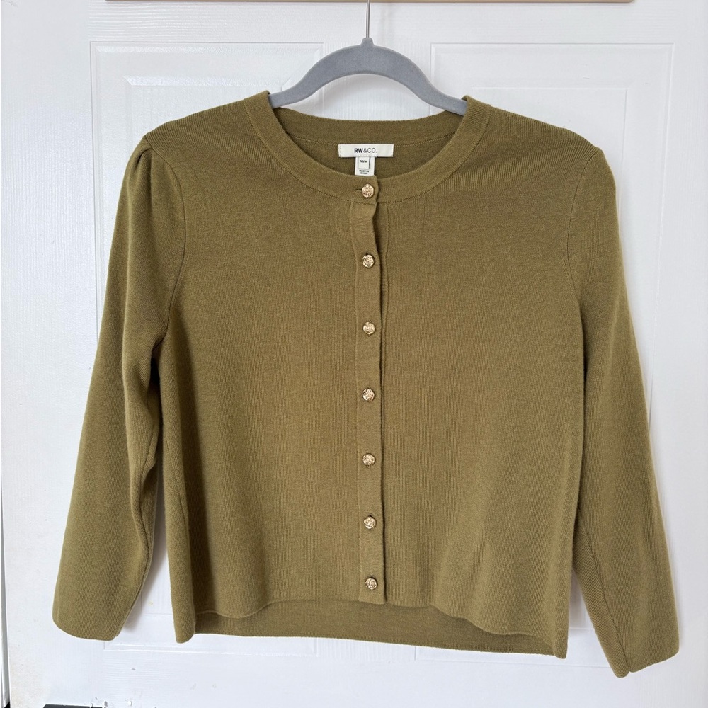 RW&CO. Vibrant Green Button Detail Cardigan